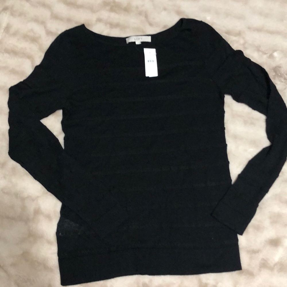 LOFT nwt black thin sweater with lace type pattern